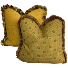 Antique Handmade Pillows Gold and Green / a pair Antique Handmade Pillows Gold and Green / a pair