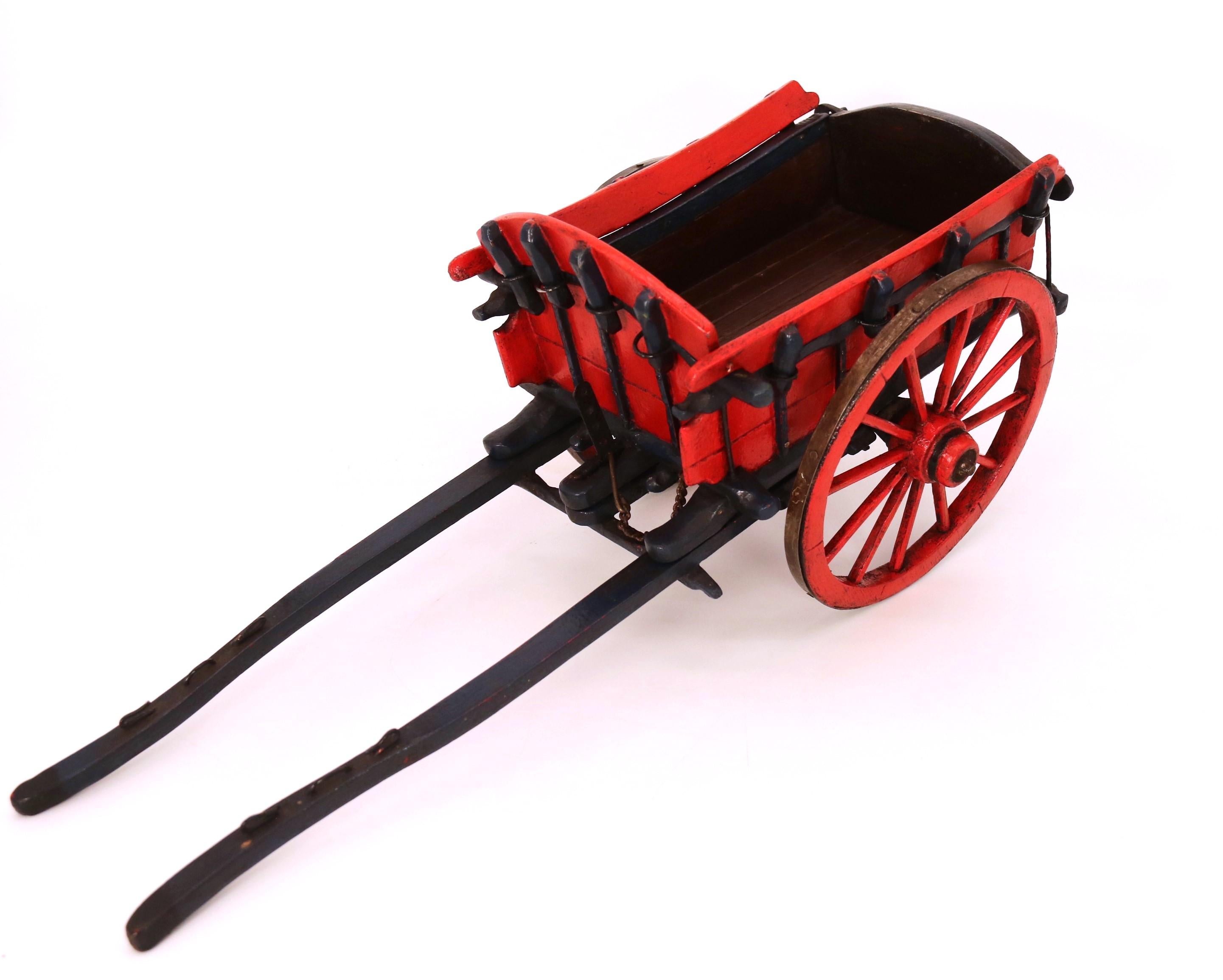 Folk Art Antique hand made wooden scale model of an 18th century farm cart circa 1920 For Sale