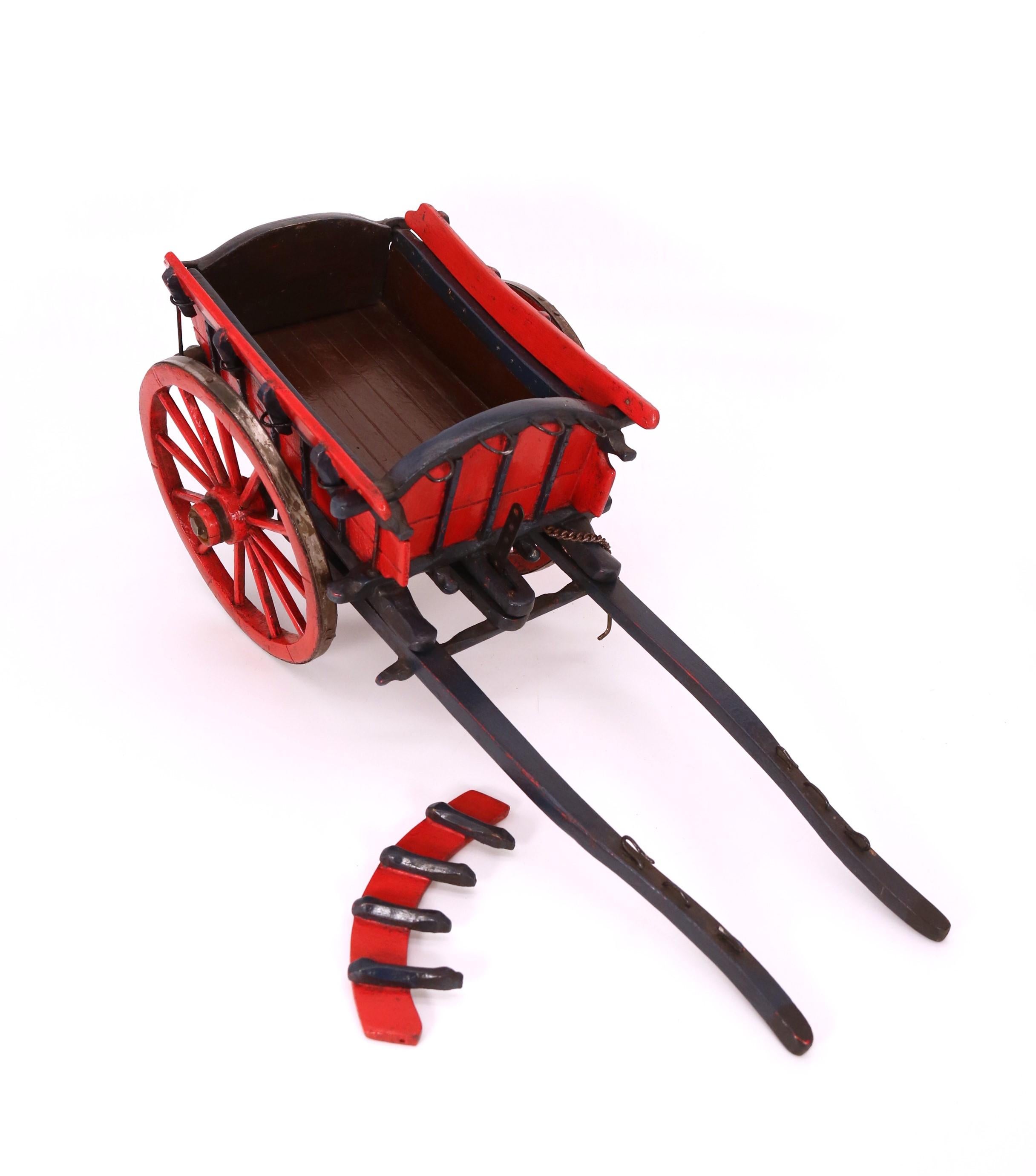Wood Antique hand made wooden scale model of an 18th century farm cart circa 1920 For Sale