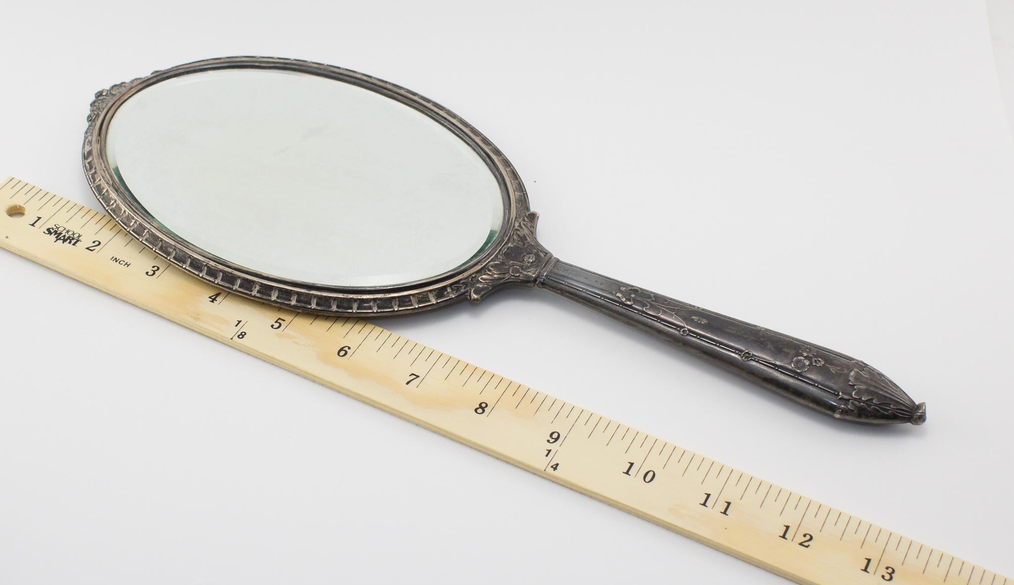 Antique Hand Mirror Sterling Silver 12.35 Ounce For Sale at 1stDibs