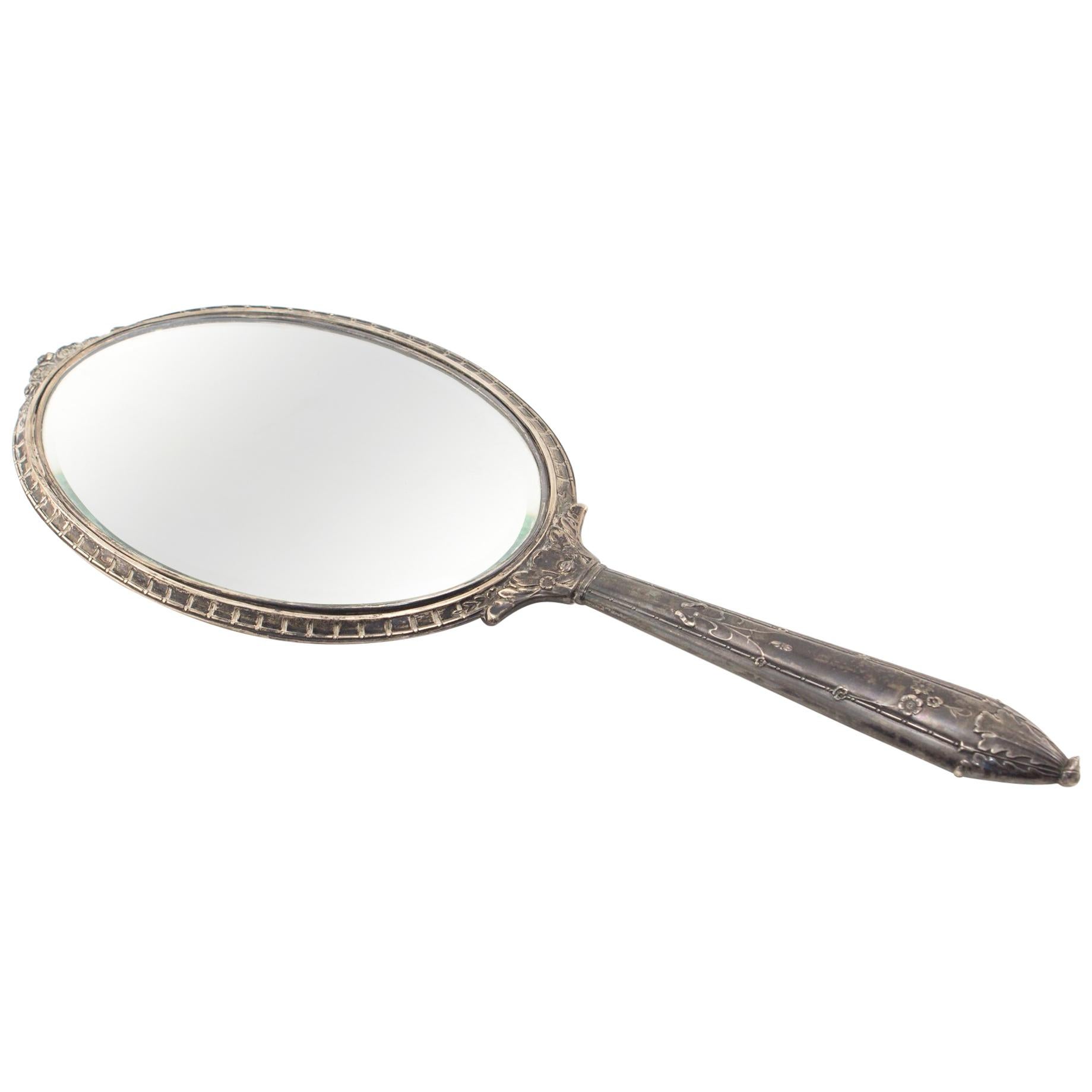 Antique Hand Mirror Sterling Silver 12.35 Ounce For Sale