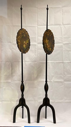 Antique Hand-Painted and Ebonized Pole Screens