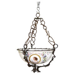 Antique Hand Painted and Gilt Porcelain Hanging Queen Portrait Jardiniere 19thC