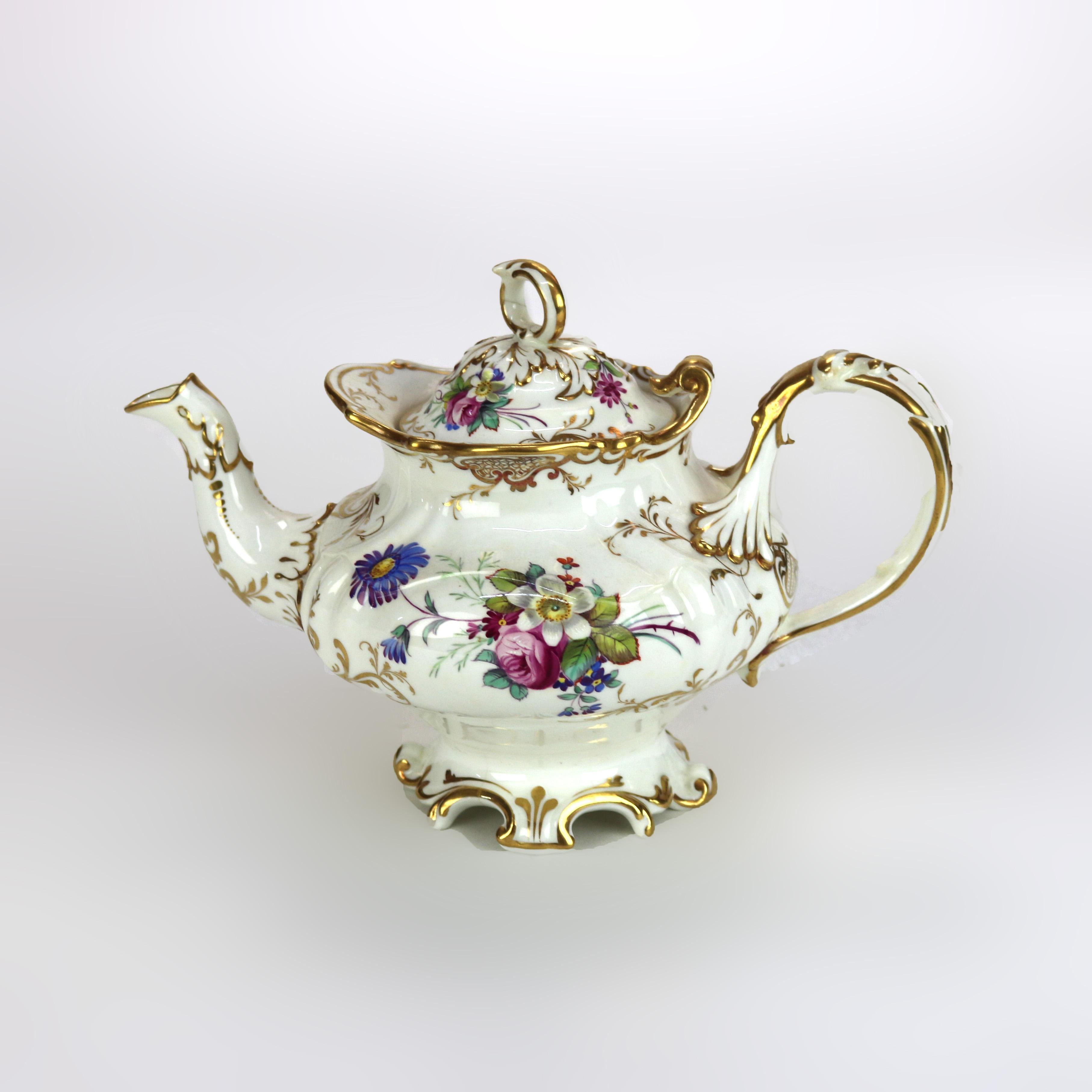 Théière ancienne en porcelaine peinte à la main et dorée C1890 Bon état - En vente à Big Flats, NY