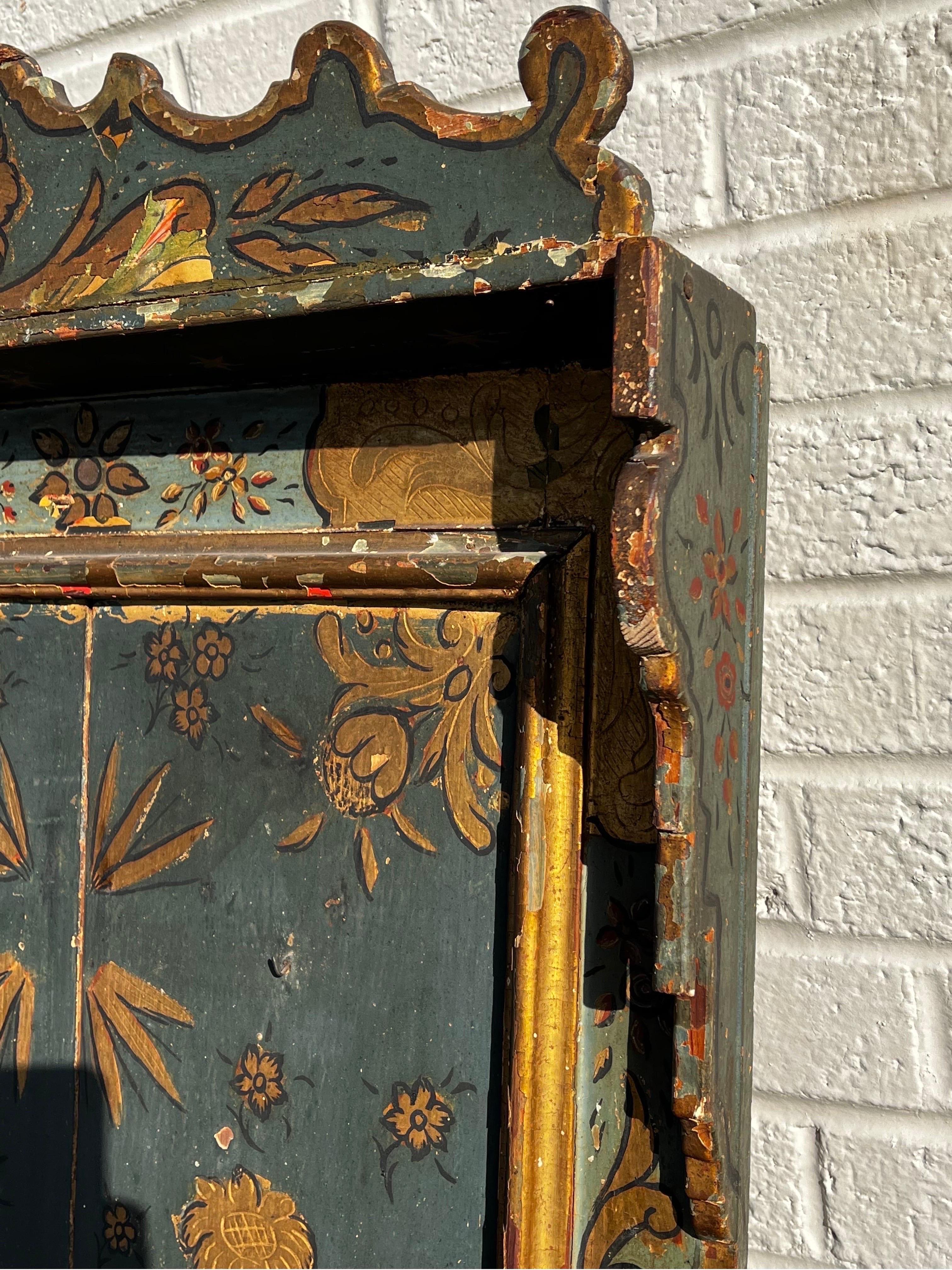 Antique Hand Painted and Gilt Wood Religious Creche Reliquary Wall Shelf JHS 11