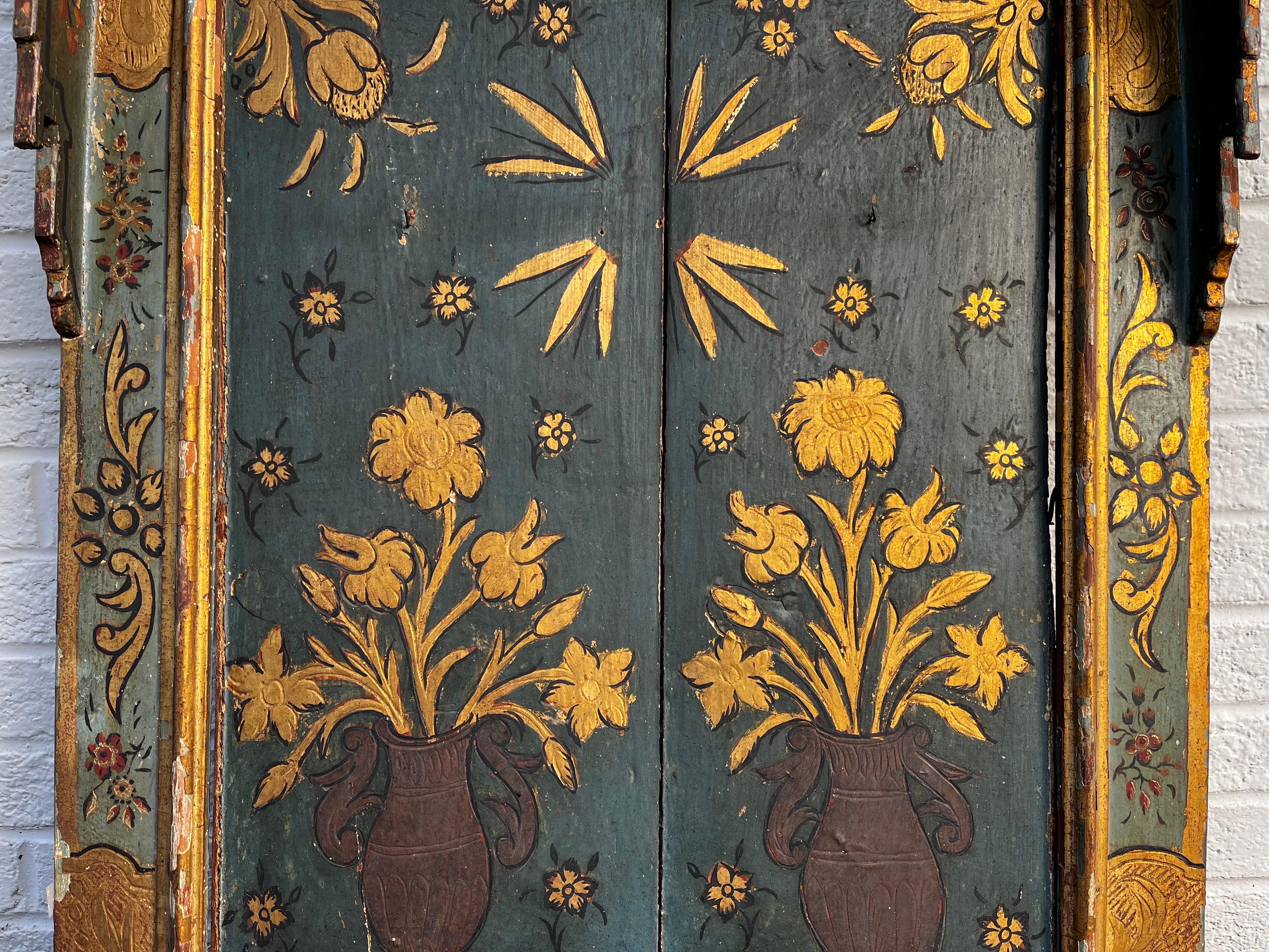 Antique Hand Painted and Gilt Wood Religious Creche Reliquary Wall Shelf JHS 4