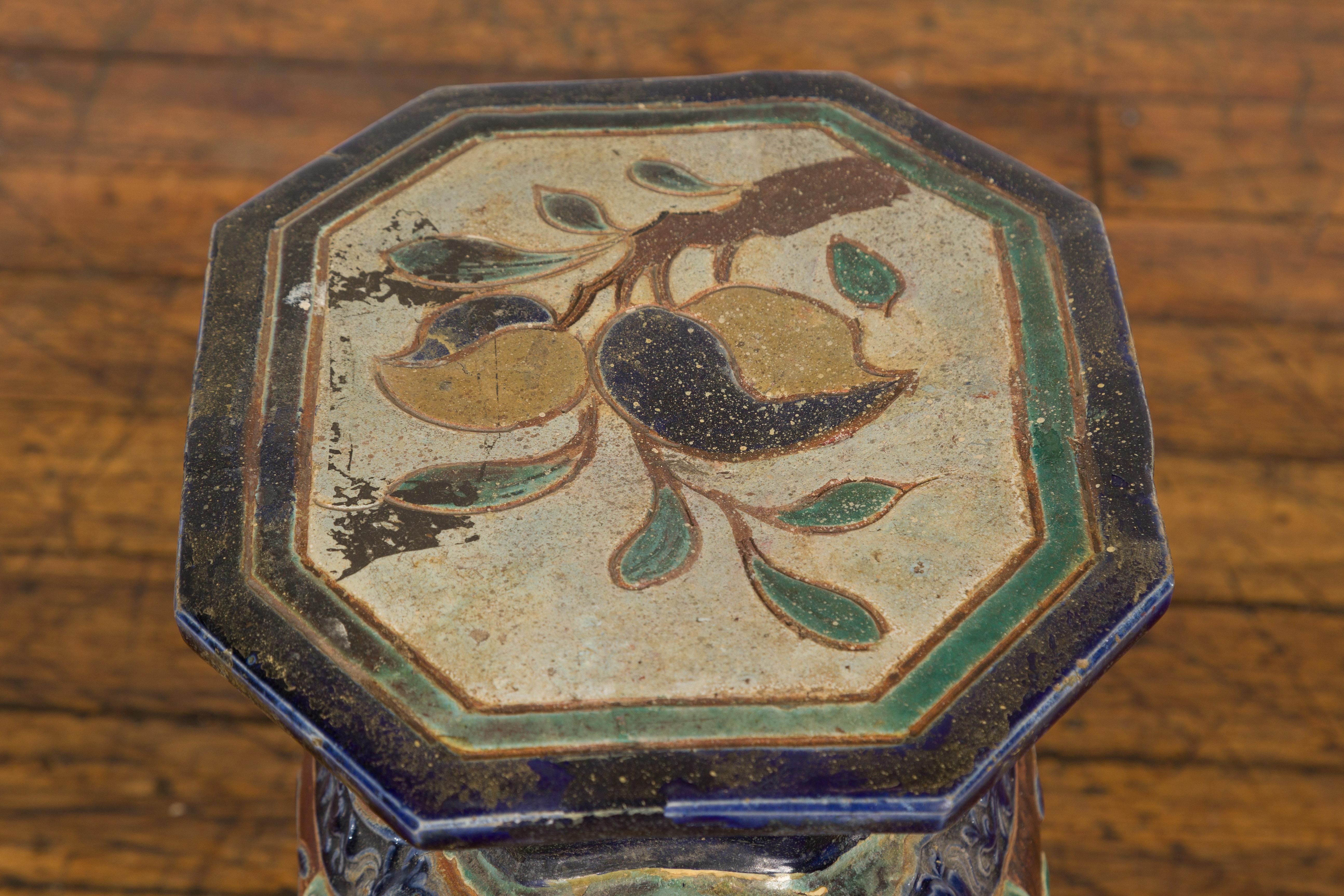 Glazed Antique Hand-Painted Annamese Ceramic Garden Stool from Vietnam, circa 1900 For Sale