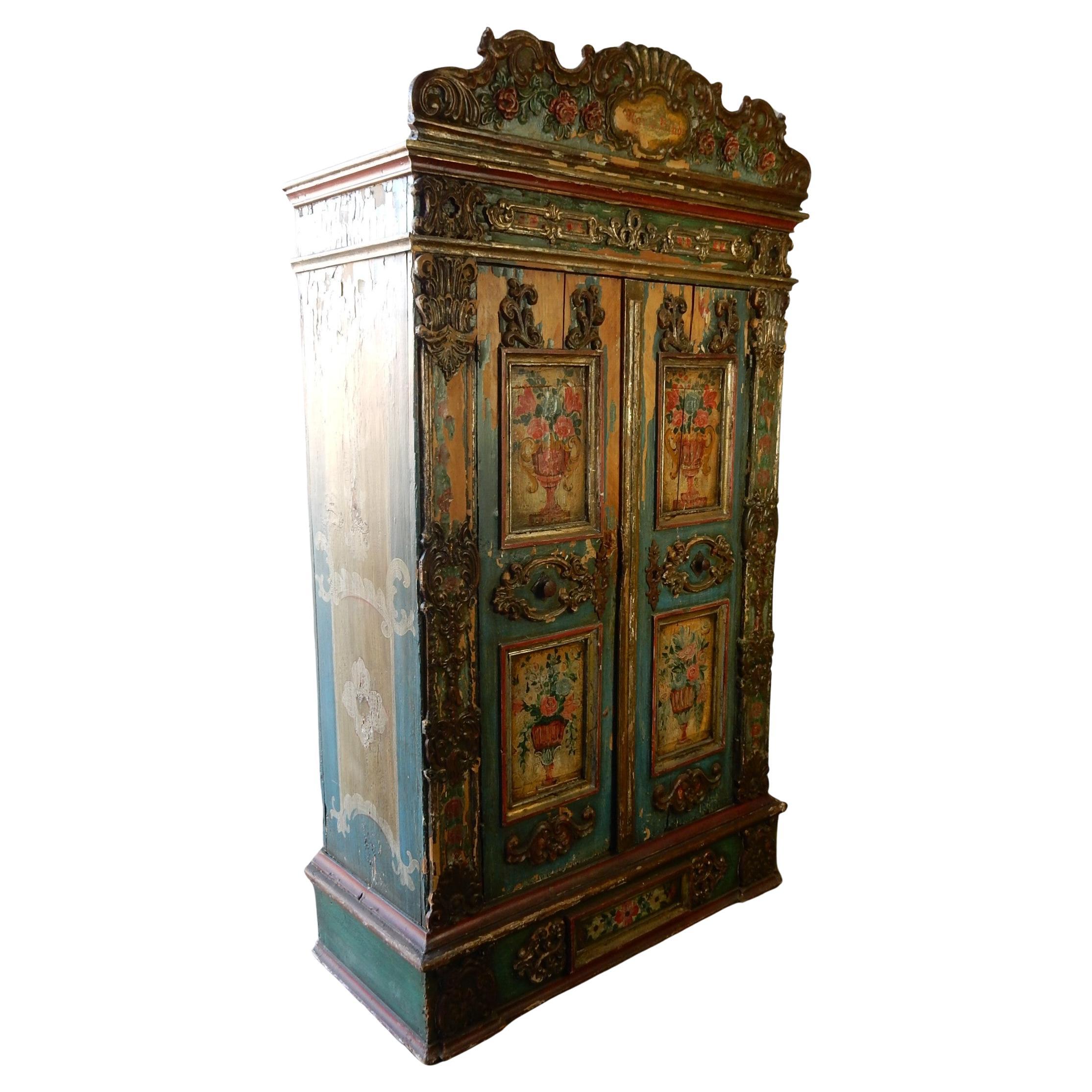 Armario antiguo pintado a mano, alemán de 1852 Alemán