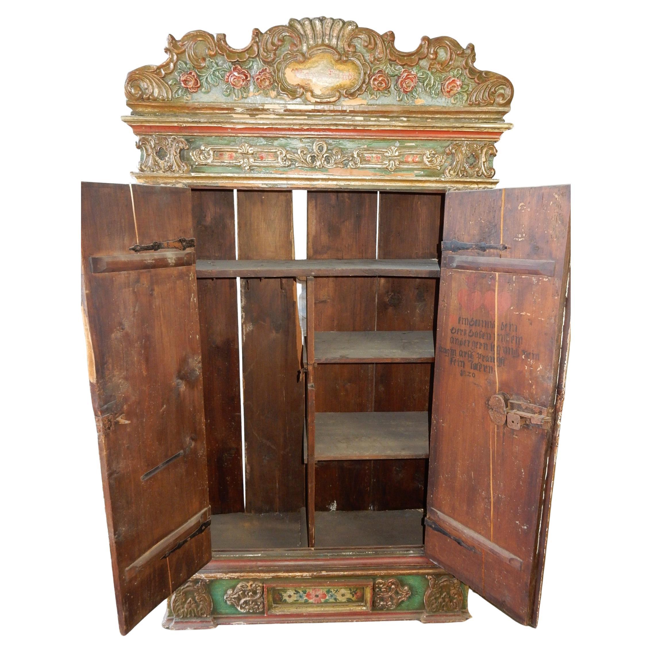 Armario antiguo pintado a mano, alemán de 1852 siglo XIX