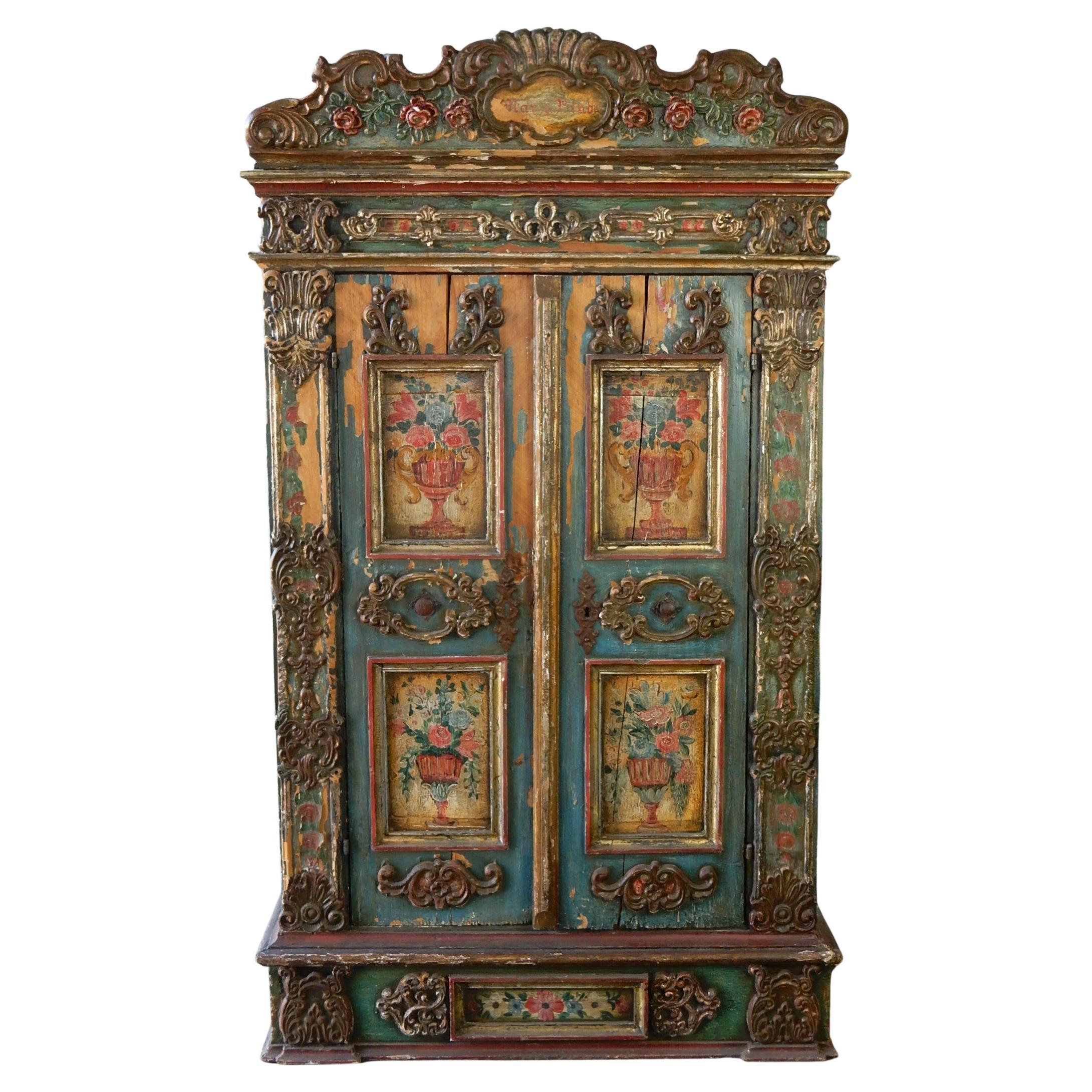 Armario antiguo pintado a mano, alemán de 1852 Madera