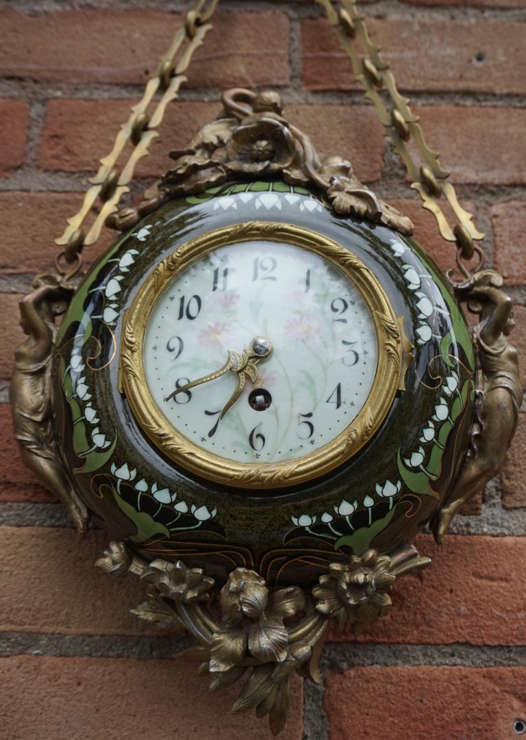 Antique and Hand Painted Arts and Crafts Majolica Wall Clock with