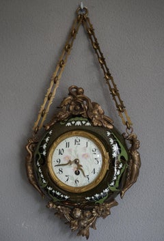 Antique & Hand Painted Arts & Crafts Majolica Wall Clock with Enameled Dial Face