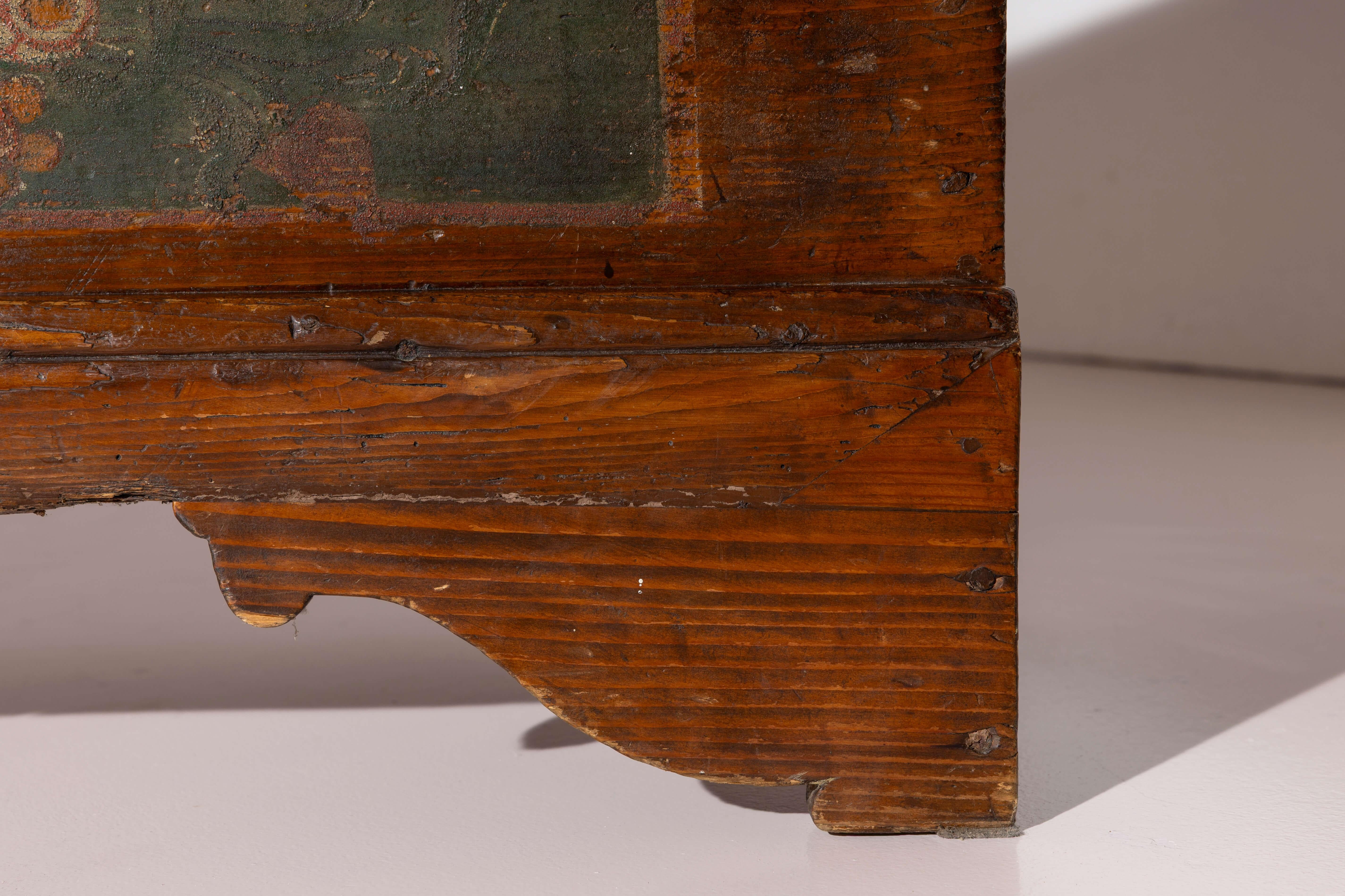 Antiguo banco pintado a mano con almacenaje, Italia, finales del siglo XIX Pino en venta