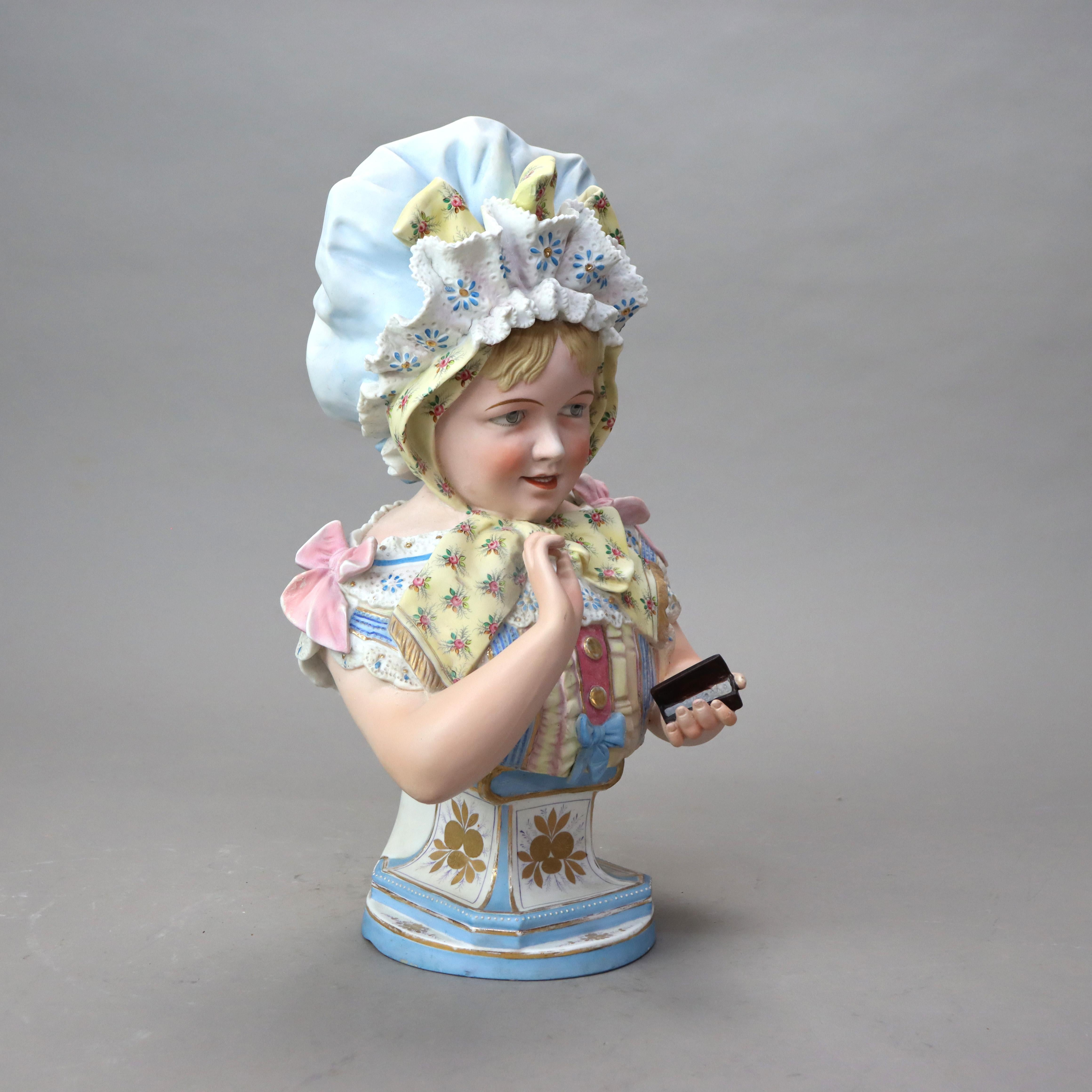 Antique Hand Painted Bisque Bust of a Young Girl C1890

Measures- 17.25