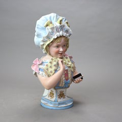 Antique Hand Painted Bisque Bust of a Young Girl C1890