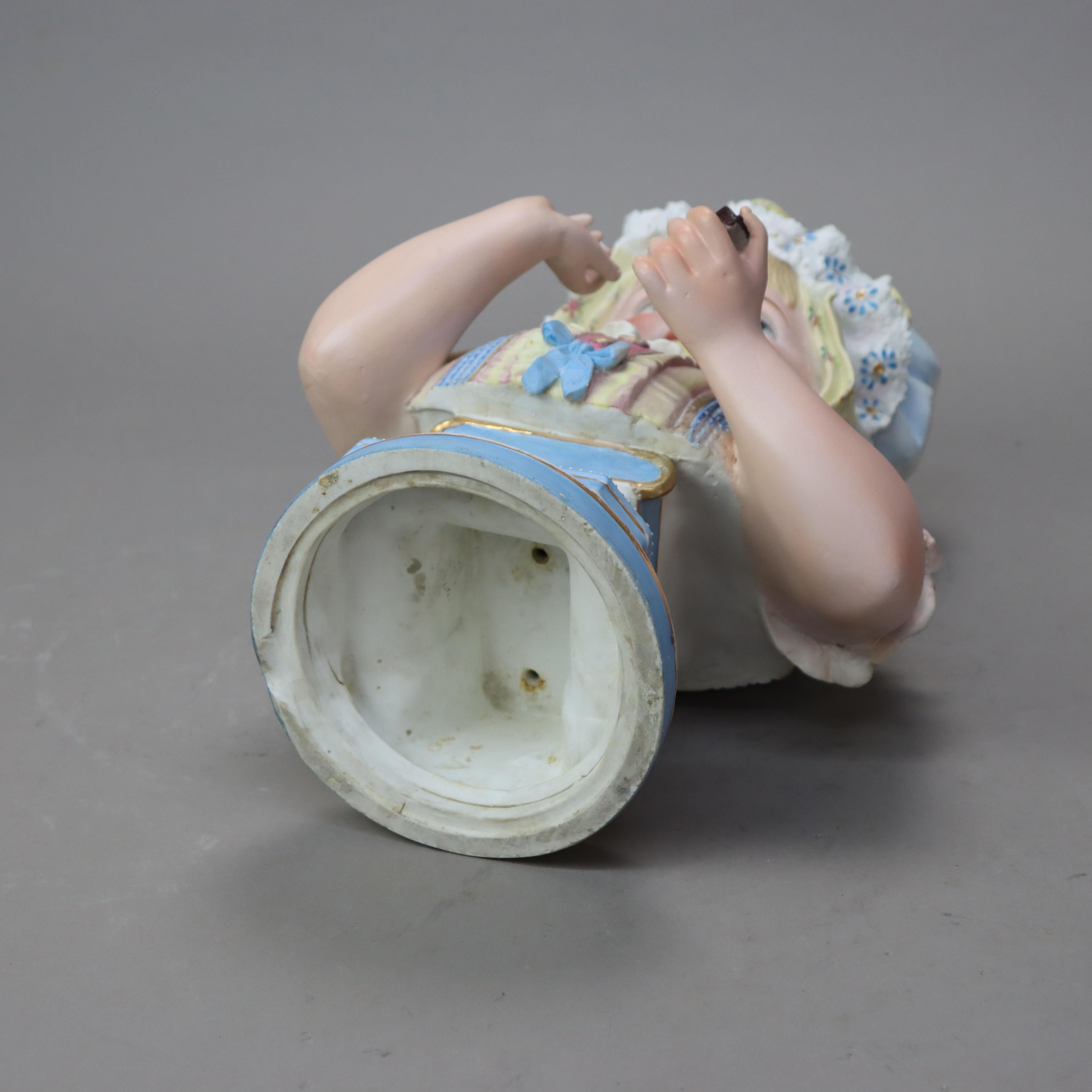 Antique Hand Painted Bisque Bust of a Young Girl C1890 1