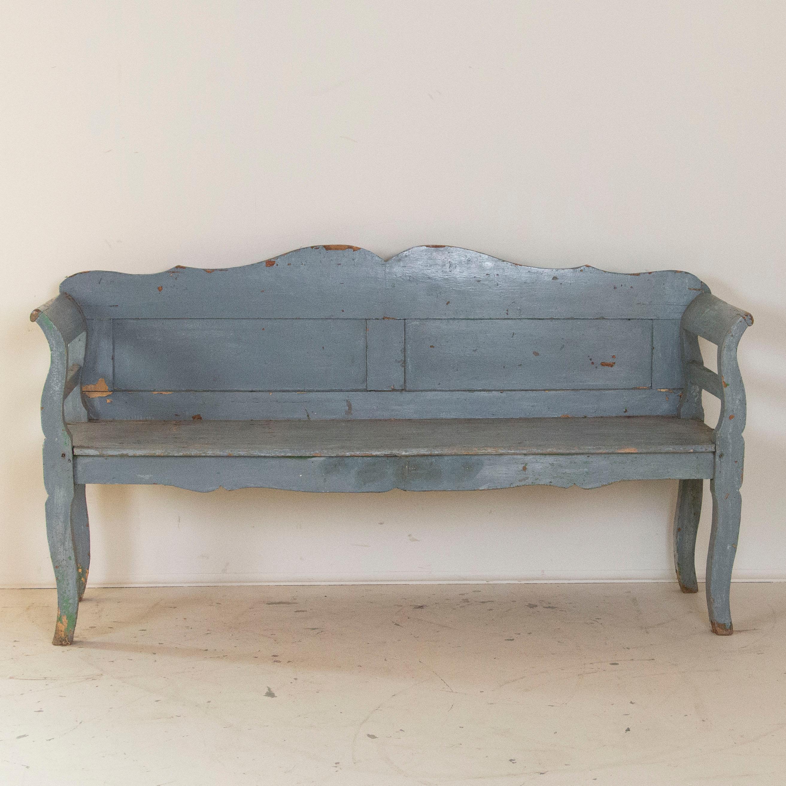 Hungarian Antique Hand Painted Blue Bench, Hungary