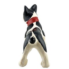Antique Hand-Painted Boston Terrier Ceramic Dog Statue with Red Collar