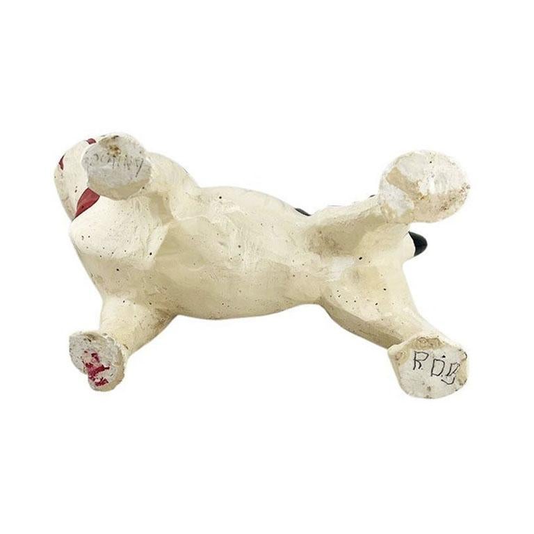 Antike handbemalte Bostoner Terrier-Keramik-Hundestatue mit rotem Kragen im Angebot 3