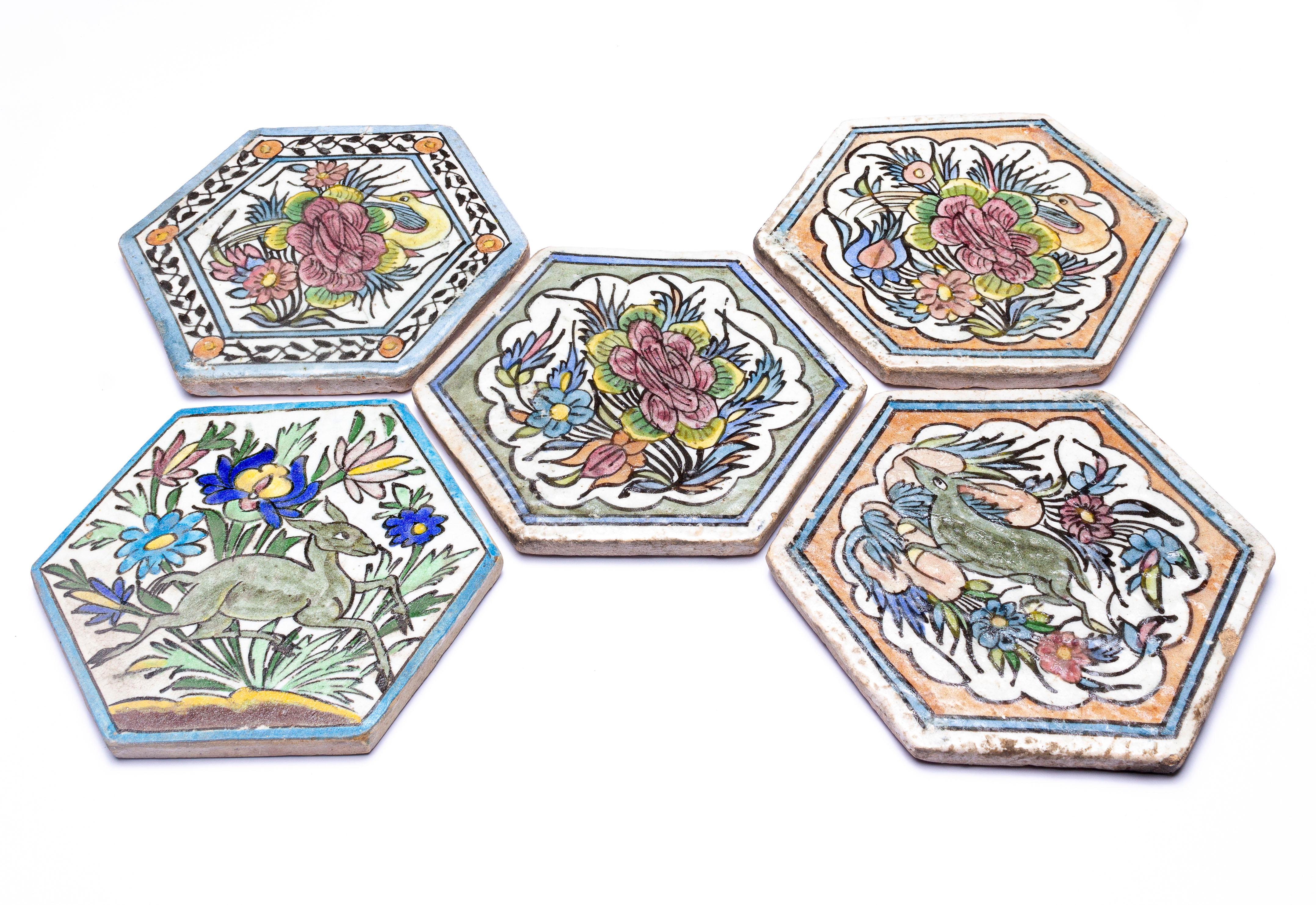 Antique Hand-painted Ceramic Tiles For Sale 5