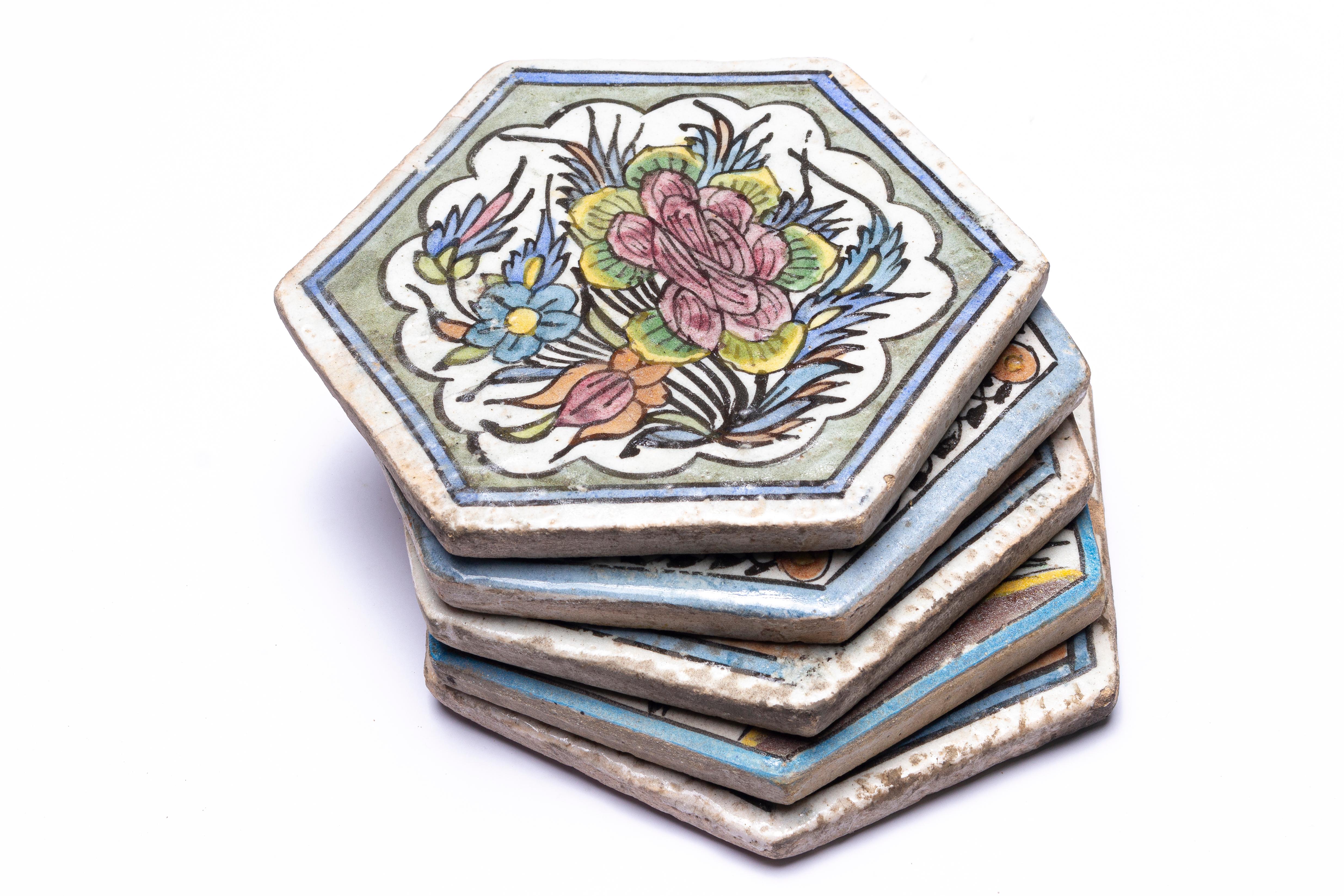 Antique Hand-painted Ceramic Tiles For Sale 7