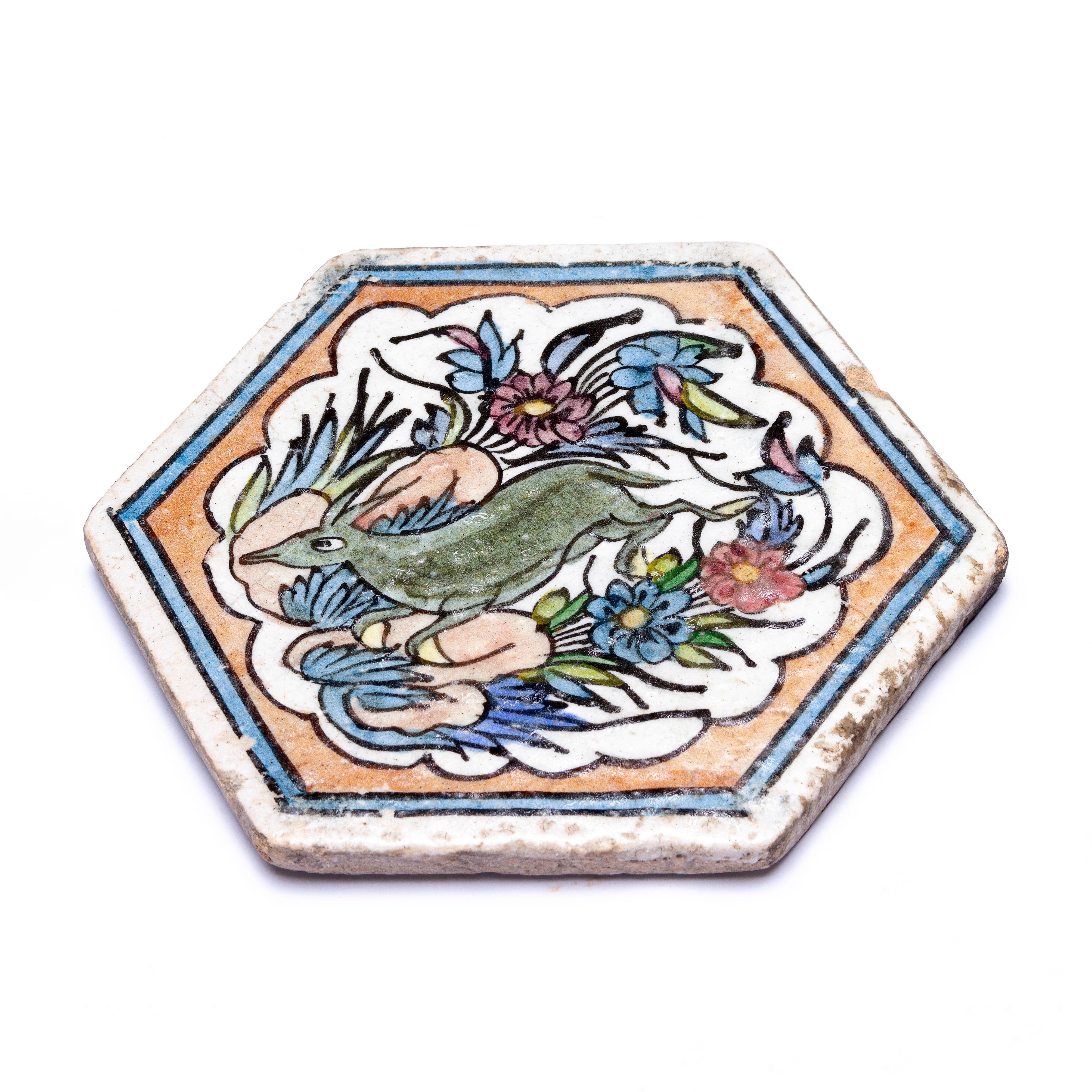 Antique Hand-painted Ceramic Tiles For Sale 2