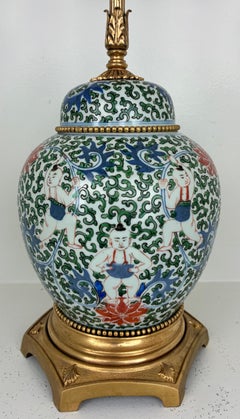 Antique Hand Painted Chinese Porcelain Lamp with Gilt Metal Mounts