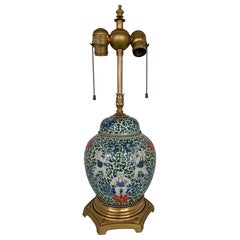 Antique Hand Painted Chinese Porcelain Lamp with Gilt Metal Mounts