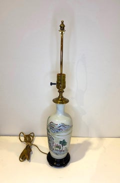 Antique Hand-Painted Chinese Vase, Circa 1870, Lamp on Turned Hardwood Base