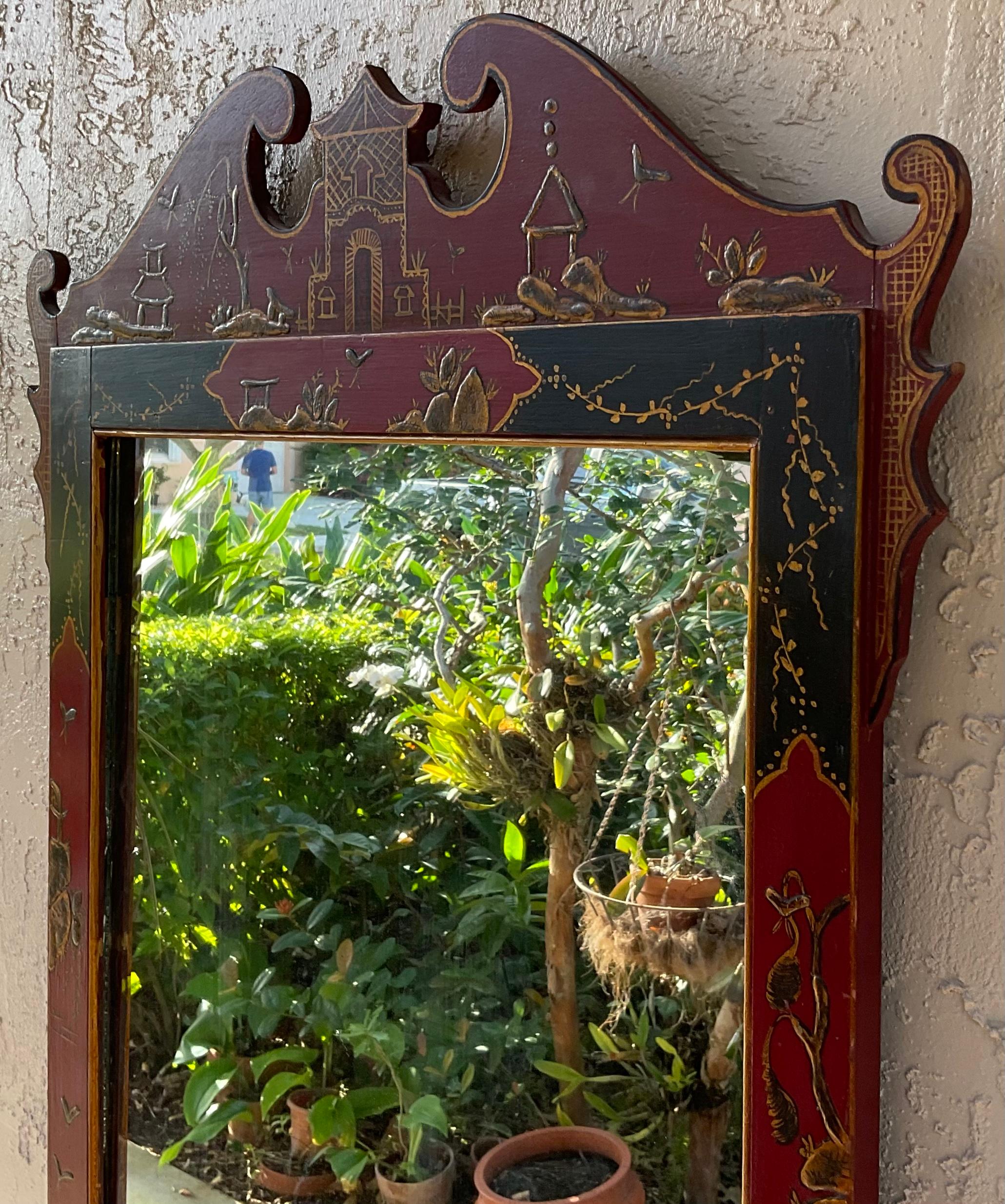 Antique Hand Painted Chinese Wall Mirror For Sale 8