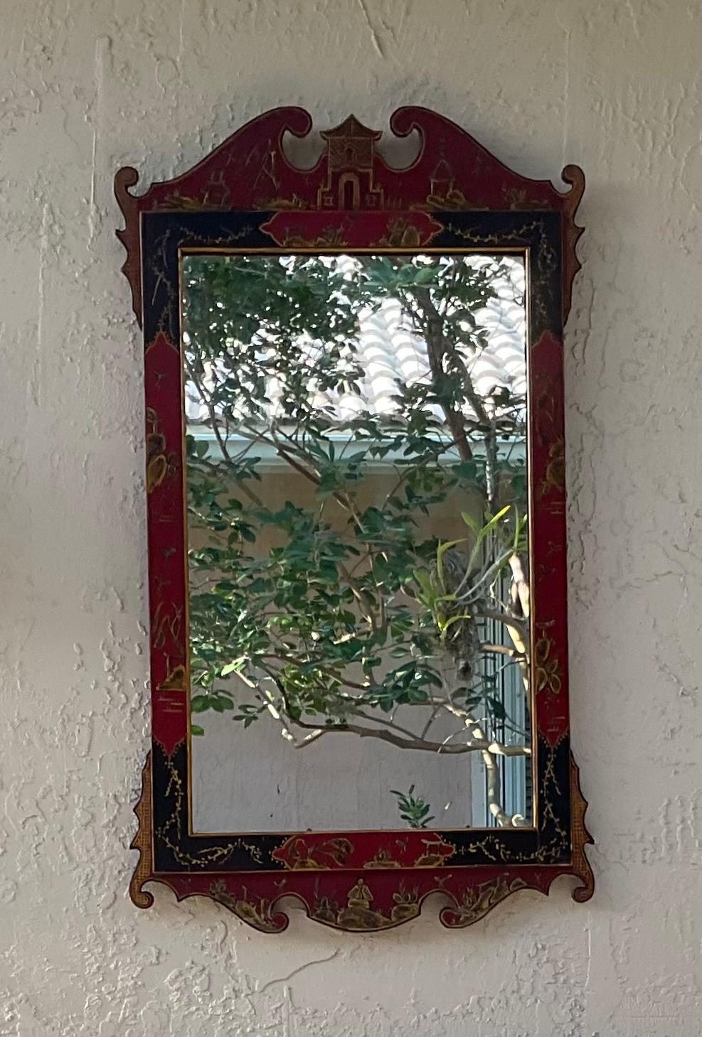 Antique Hand Painted Chinese Wall Mirror In Good Condition For Sale In Delray Beach, FL