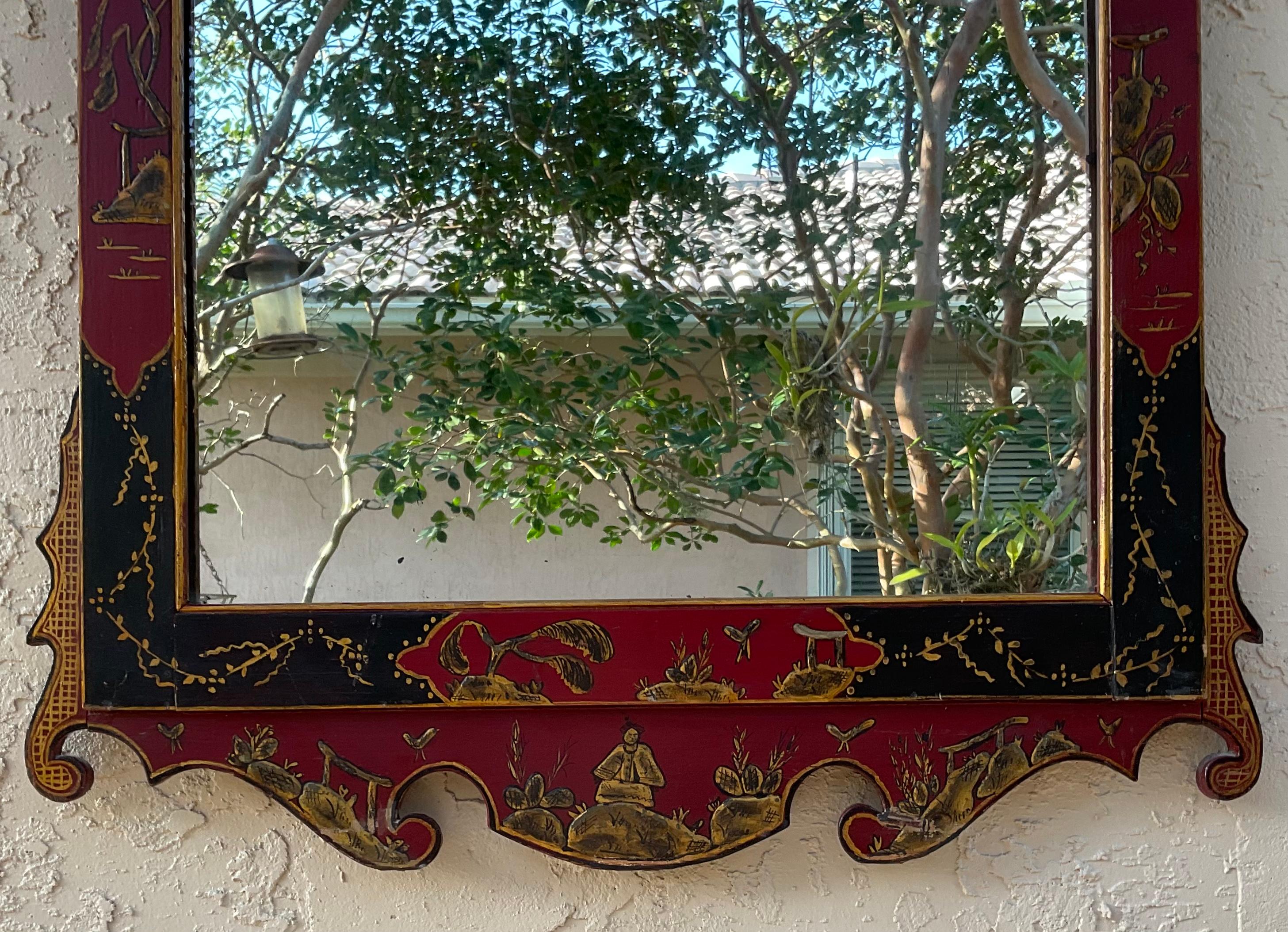 Antiker handbemalter chinesischer Wandspiegel im Zustand „Gut“ im Angebot in Delray Beach, FL