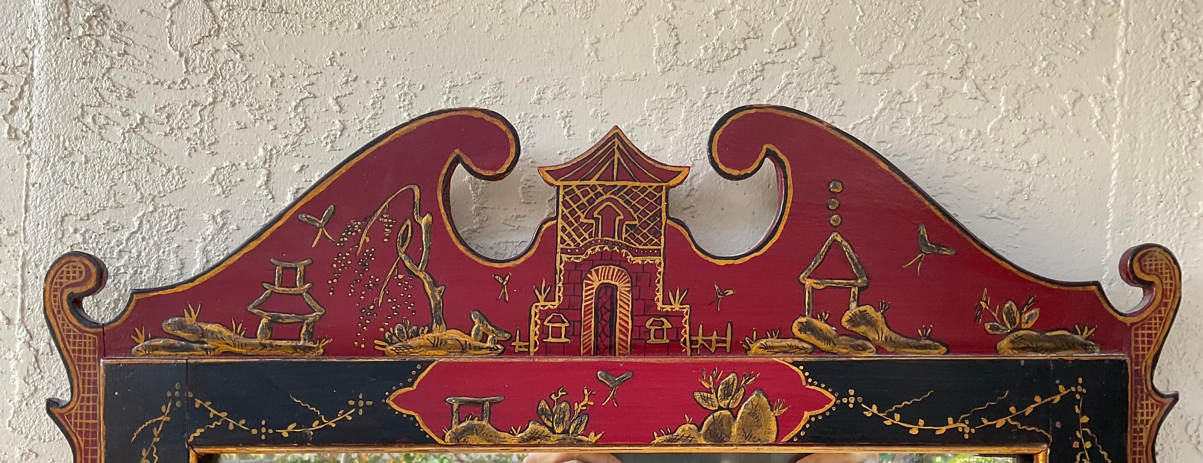 Antique Hand Painted Chinese Wall Mirror For Sale 3