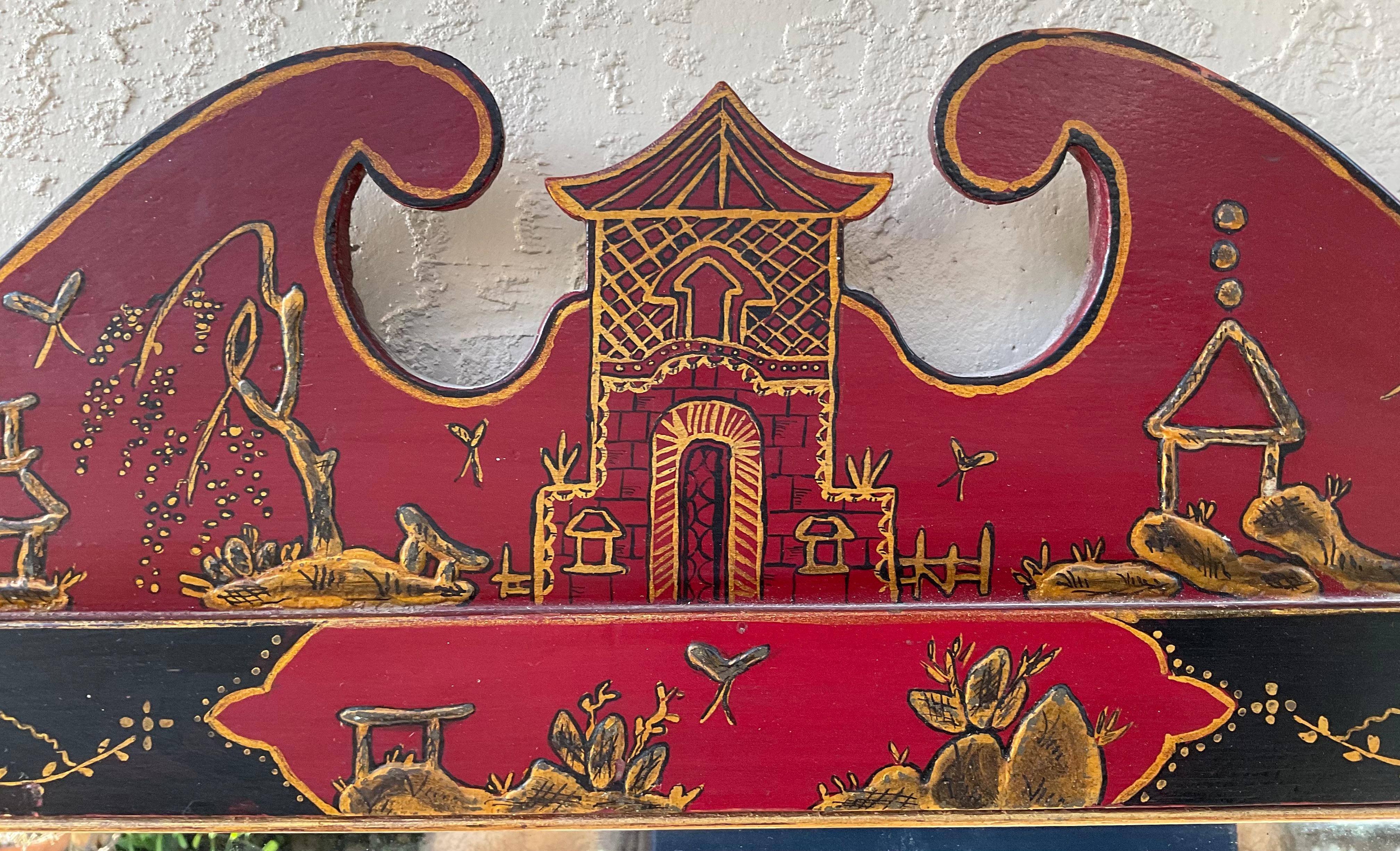 Antique Hand Painted Chinese Wall Mirror For Sale 4