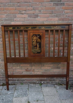 Antique tête de lit et pied de lit en acajou de style Chinoiserie peint à la main