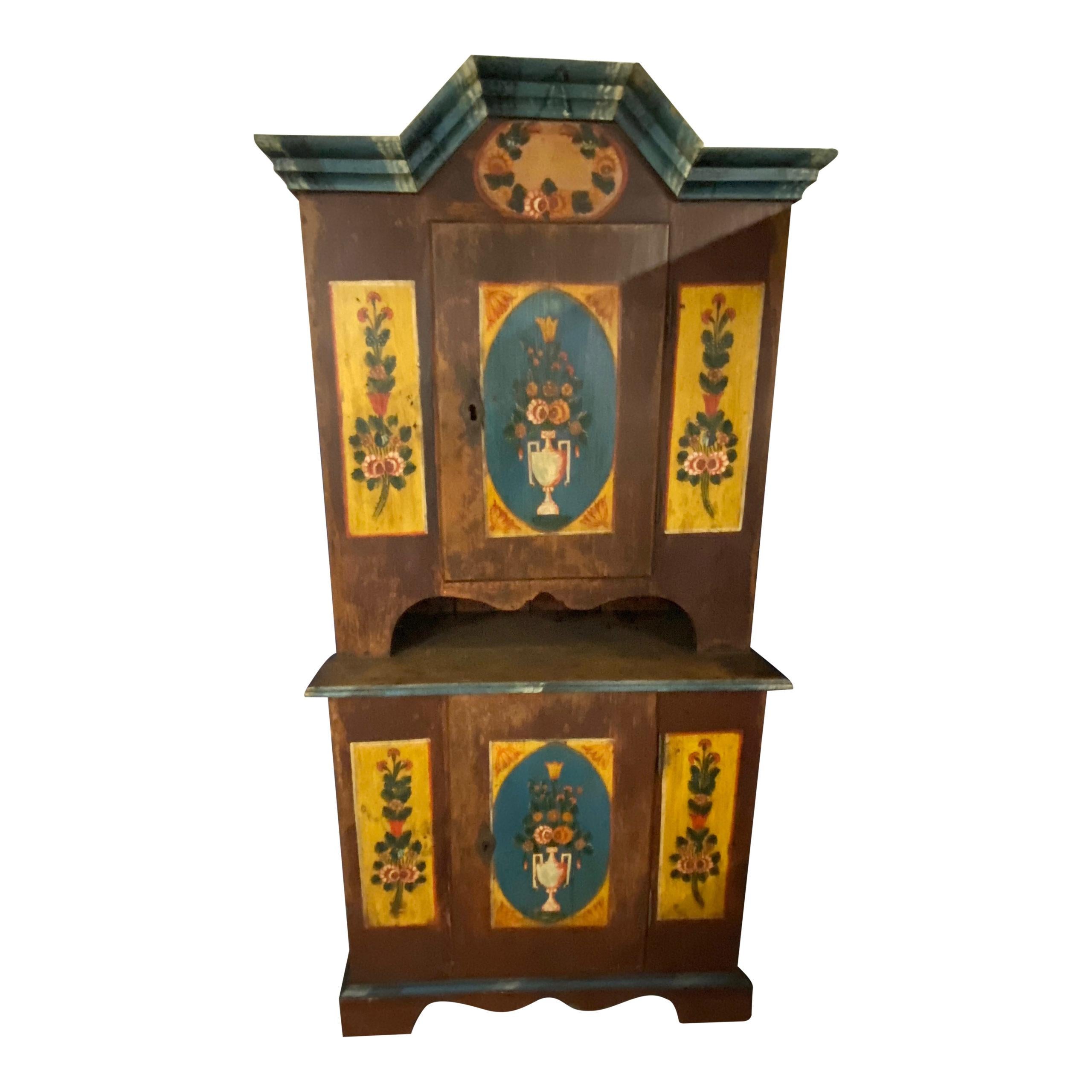 19th Century Antique Hand-Painted Cupboard For Sale