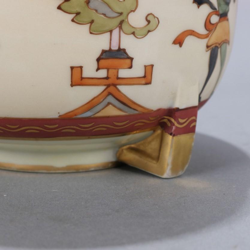 20th Century Antique Hand Painted Egyptian Revival Nippon Porcelain Footed Vase, circa 1920