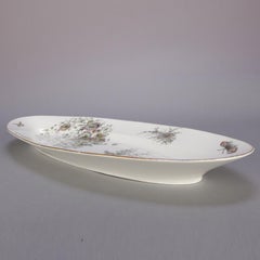 Antique Hand-Painted, Enameled and Gilt Deep Serving Platter, Garden Motif