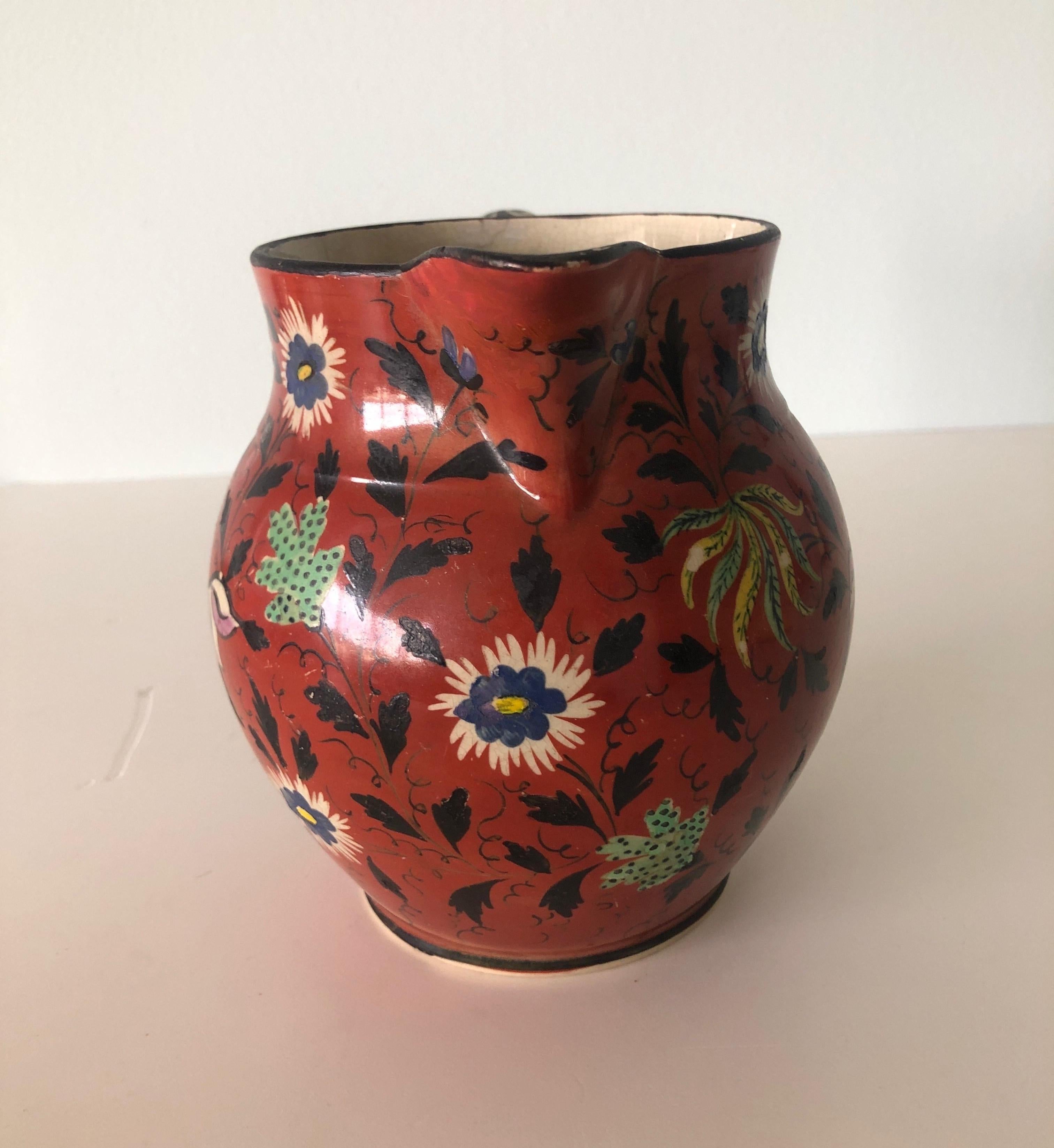 19th Century Antique Hand Painted English Pitcher with Handle