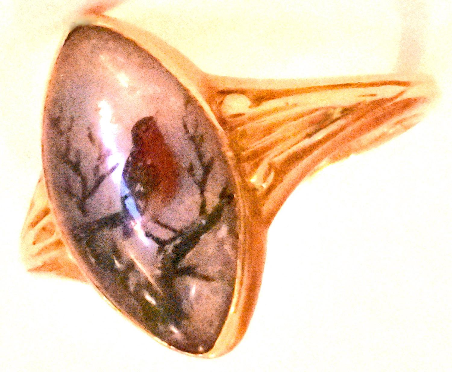 Antiker handbemalter Essex-Kristallring:: der einen Rotkehlchen darstellt:: 1860 3