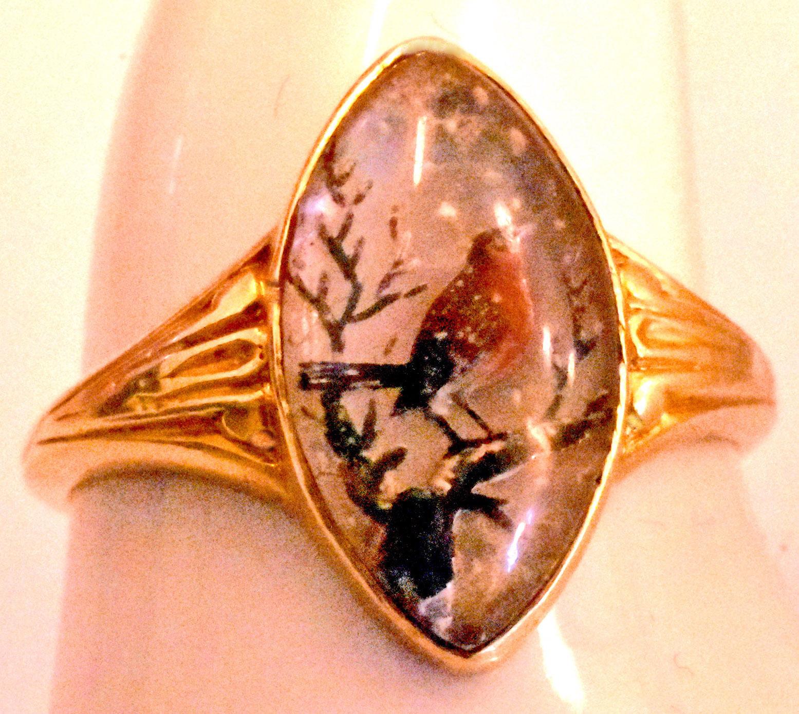 Antiker handbemalter Essex-Kristallring:: der einen Rotkehlchen darstellt:: 1860 für Damen oder Herren