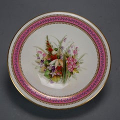 Compotier floral ancien peint à la main, signé Oxford London F&C Osler, 19ème siècle