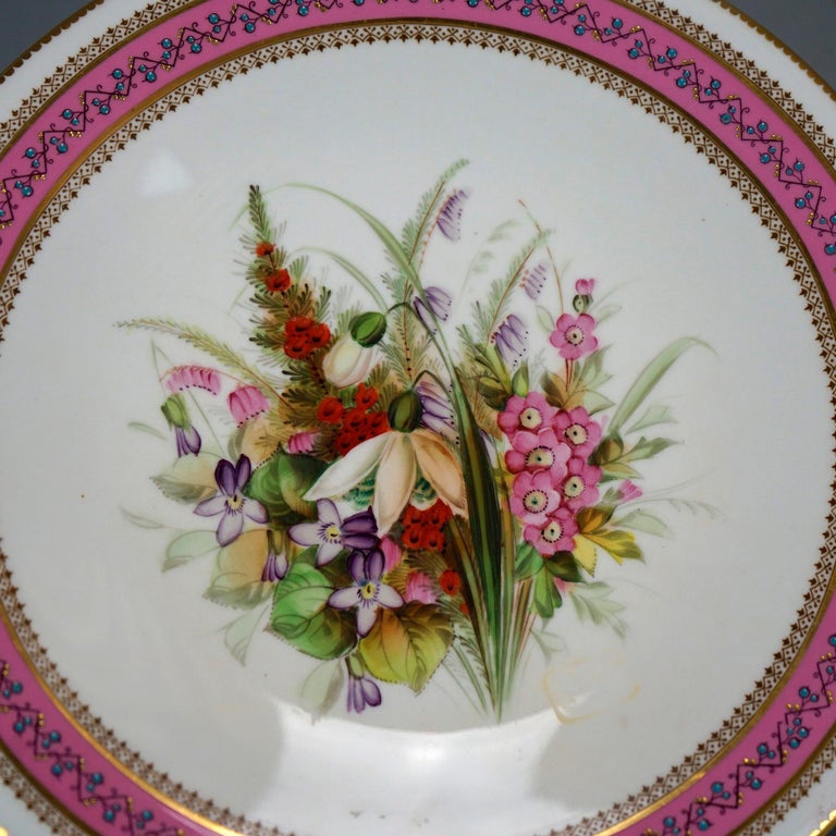 English Antique Hand Painted Floral Compote, Signed Oxford London F&C Osler, 19th C