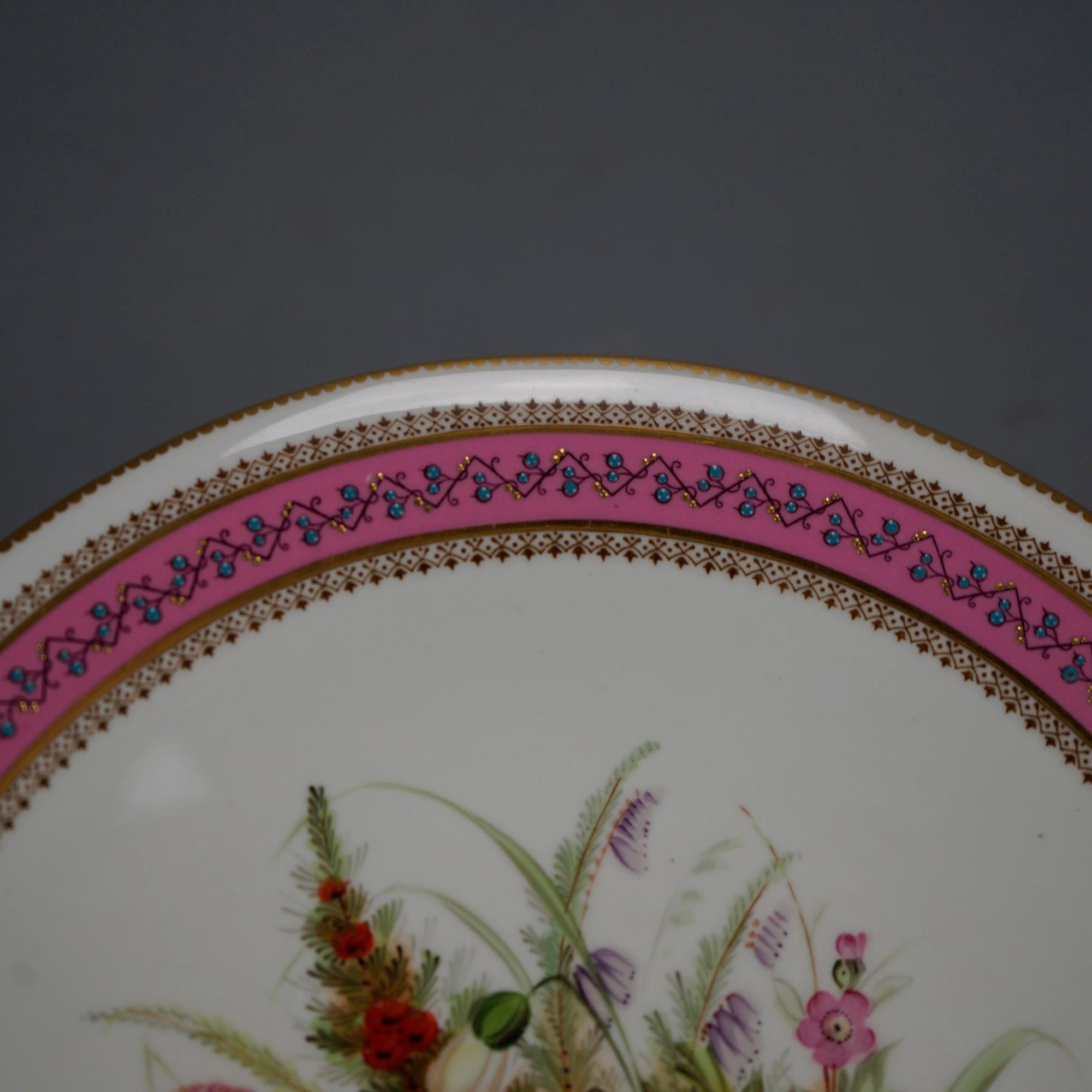 Hand-Painted Antique Hand Painted Floral Compote, Signed Oxford London F&C Osler, 19th C