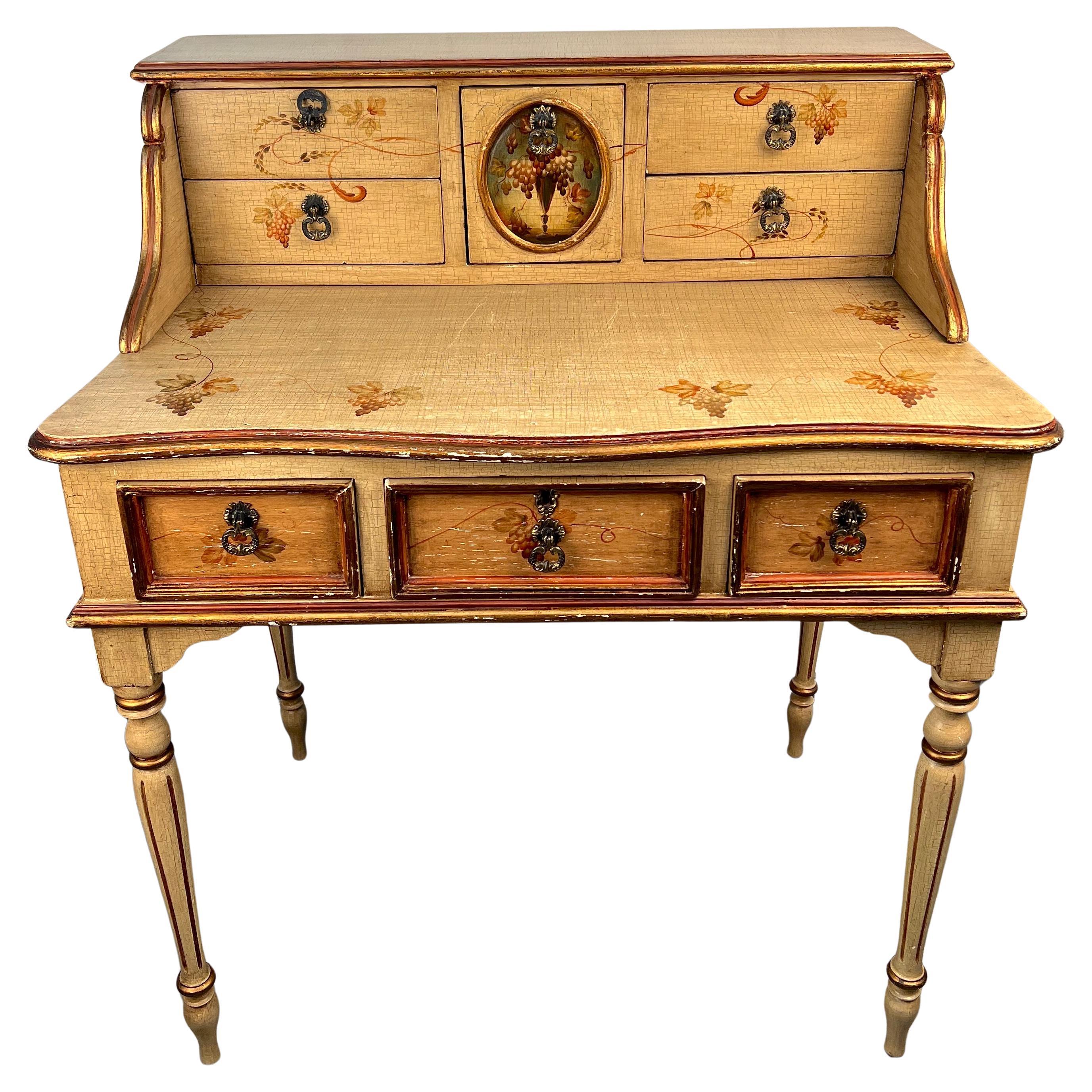 Antiker handbemalter Blumenschreibtisch