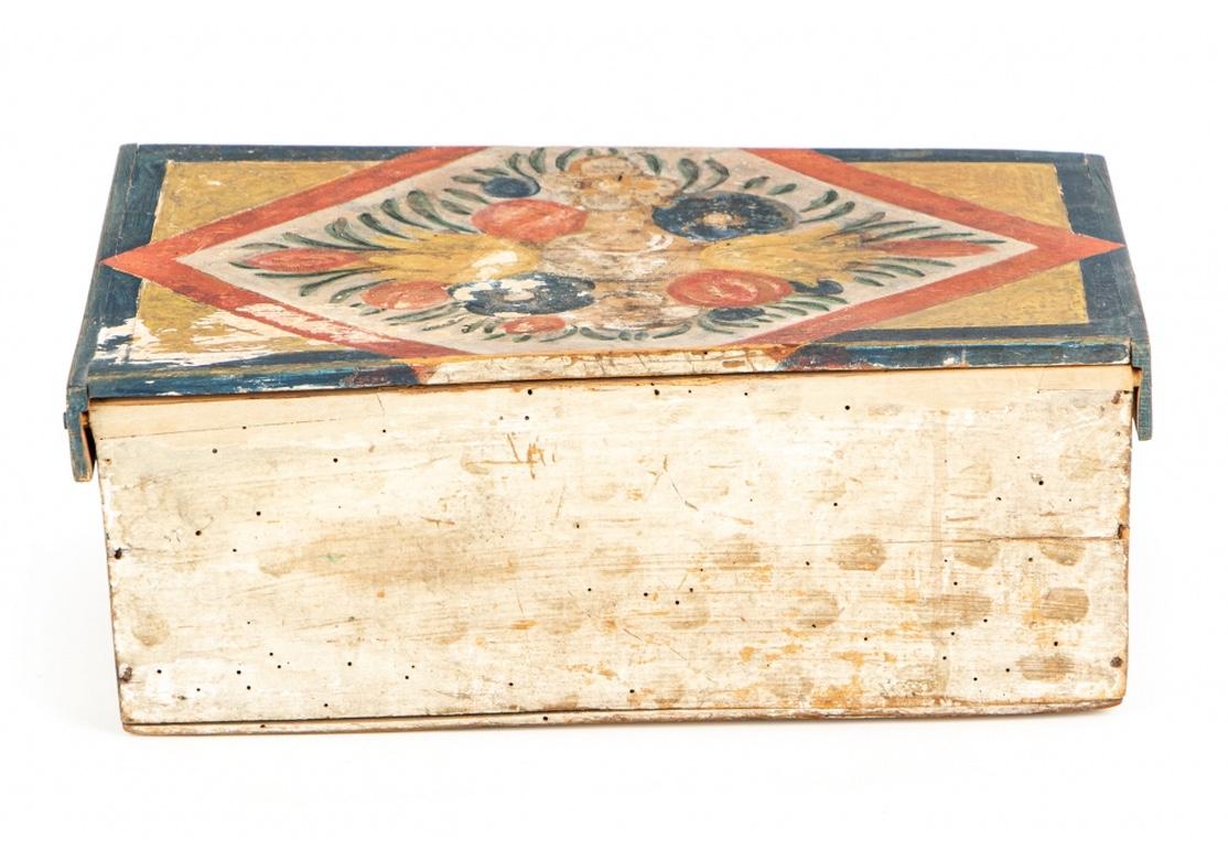 19th Century Antique Hand Painted Folk Art Pine Box