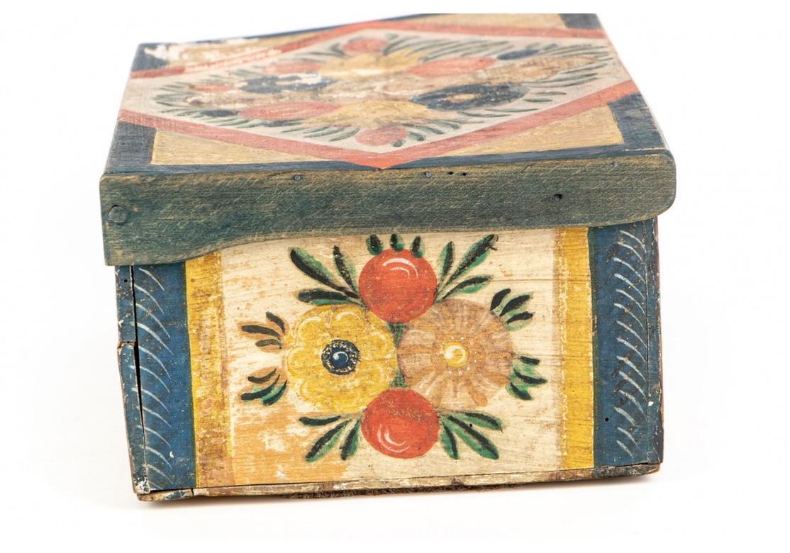 Antique Hand Painted Folk Art Pine Box 1
