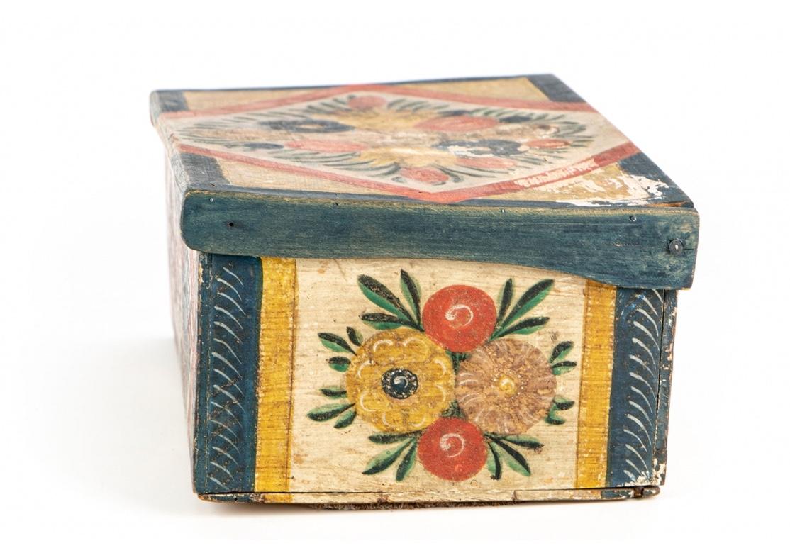 Antique Hand Painted Folk Art Pine Box 2