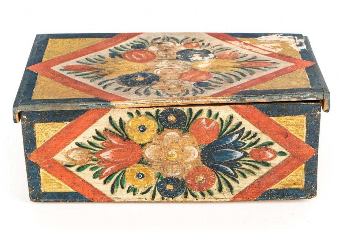 Antique Hand Painted Folk Art Pine Box 3