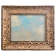 Antique Hand Painted Framed Oil on Canvas Cloudscape, Mid-19th Century